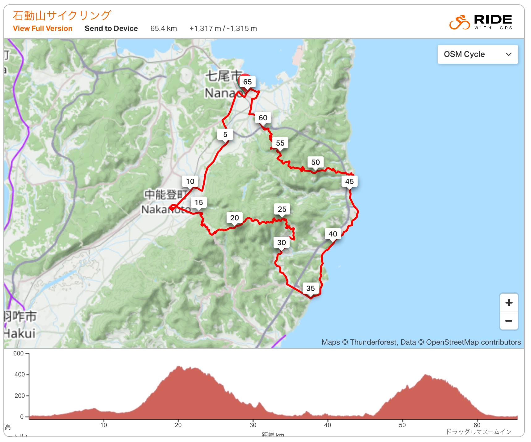 石動山サイクリングルートMAP